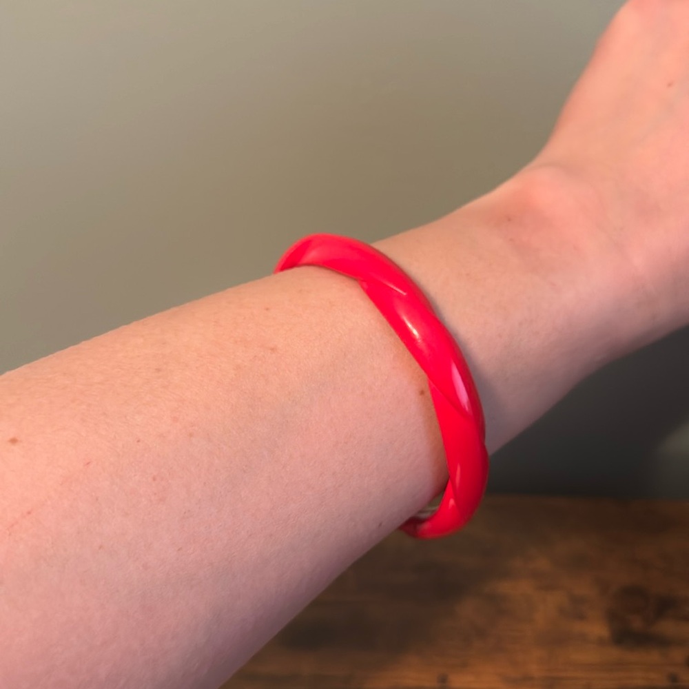 Vintage Plastic Bangle Bracelet, Red, Twisted, Braided, Retro, Boho
